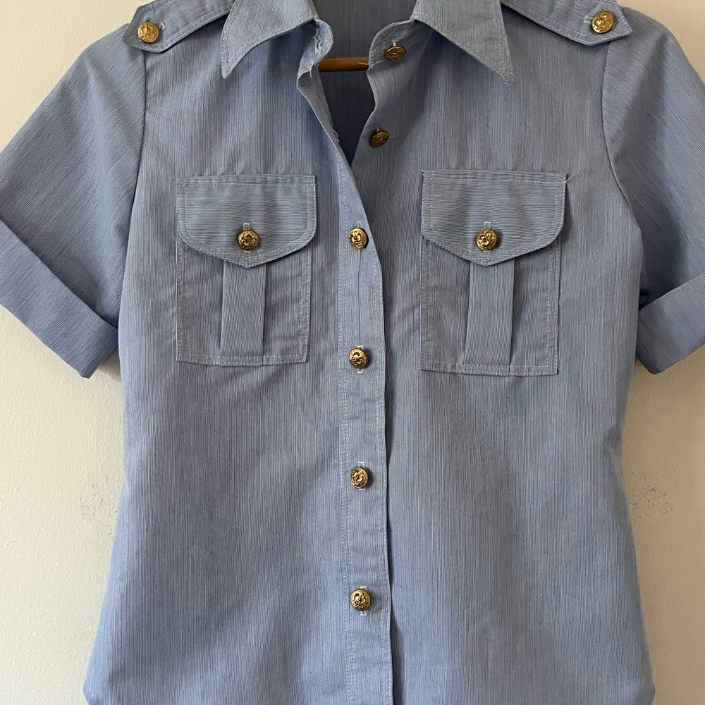 Vintage Blue Blouse with Gold Buttons
